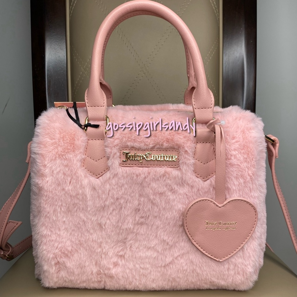 Juicy Couture Pink Taffy Fluffy Faux Fur Satchel Crossbody Bag